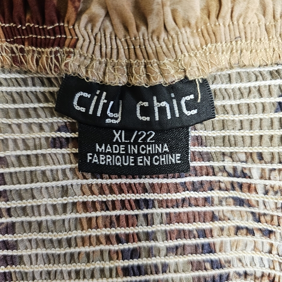 City Chic Floral Patchwork Smocked Floral Midi Dress Printed Long Balloon Sleeve - Picture 2 of 13